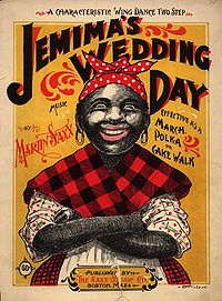 "Jemima" character on 1899 cakewalk sheet music cover.