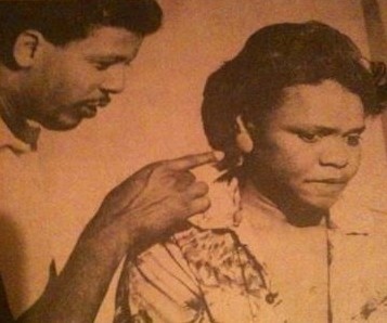 Eugene Lee and Adella Gautier in Dashiki Project Theatre's production of Dennis McIntyre's SPLIT SECOND. New Orleans,LA (Oct. 1984) 