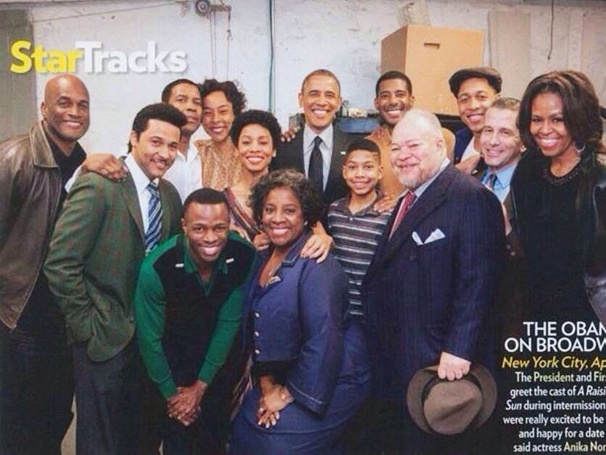 President Barack Obama and First Lady Michelle Obama with the cast of A Raisin in the Sun in People Magazine.