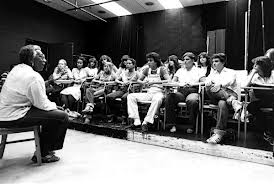 Actress and theatre director Vinnette Carroll talking to students at Miami-Dade Community College North Campus. (Photographed on July 9, 1980.)